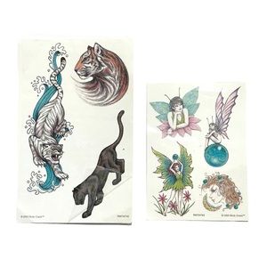 Vintage 2003 Body Craze Temporary Tattoos Fairy Pixie Jaguar Leopard Tiger Moon